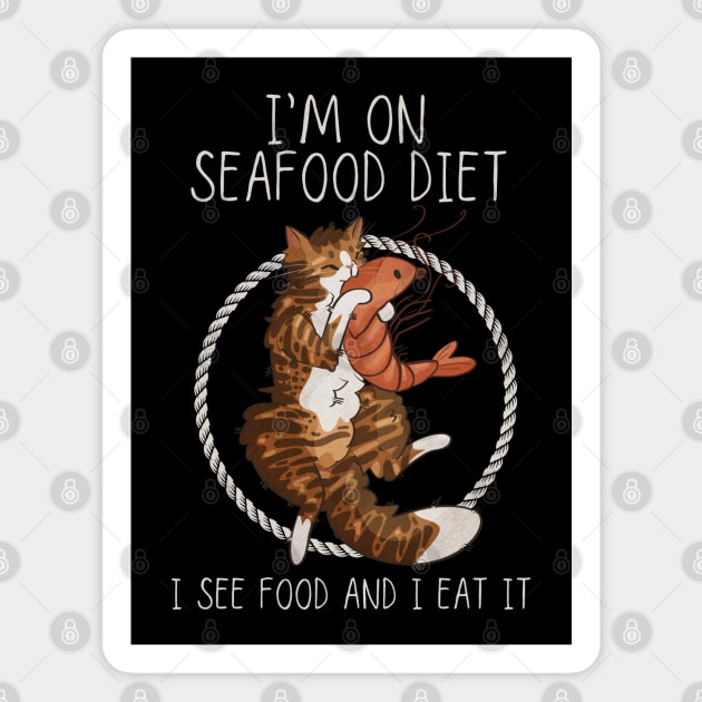 I’m on Seafood Diet - Red Cat with Shrimp Magnet by Feline Emporium